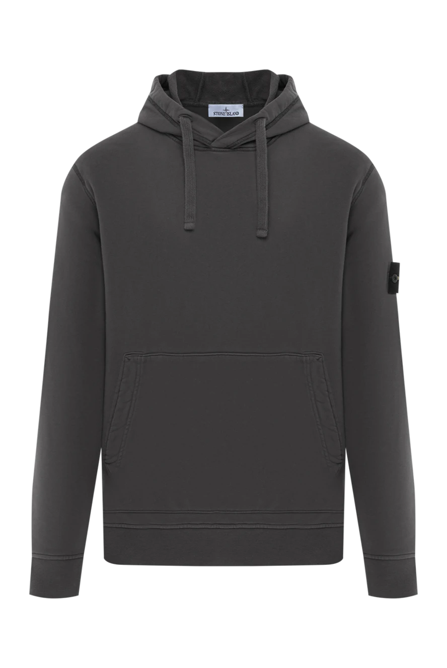 Stone Island худи с капюшоном и нашивкой в ??виде компаса из хлопка серое 186901 - фото 1