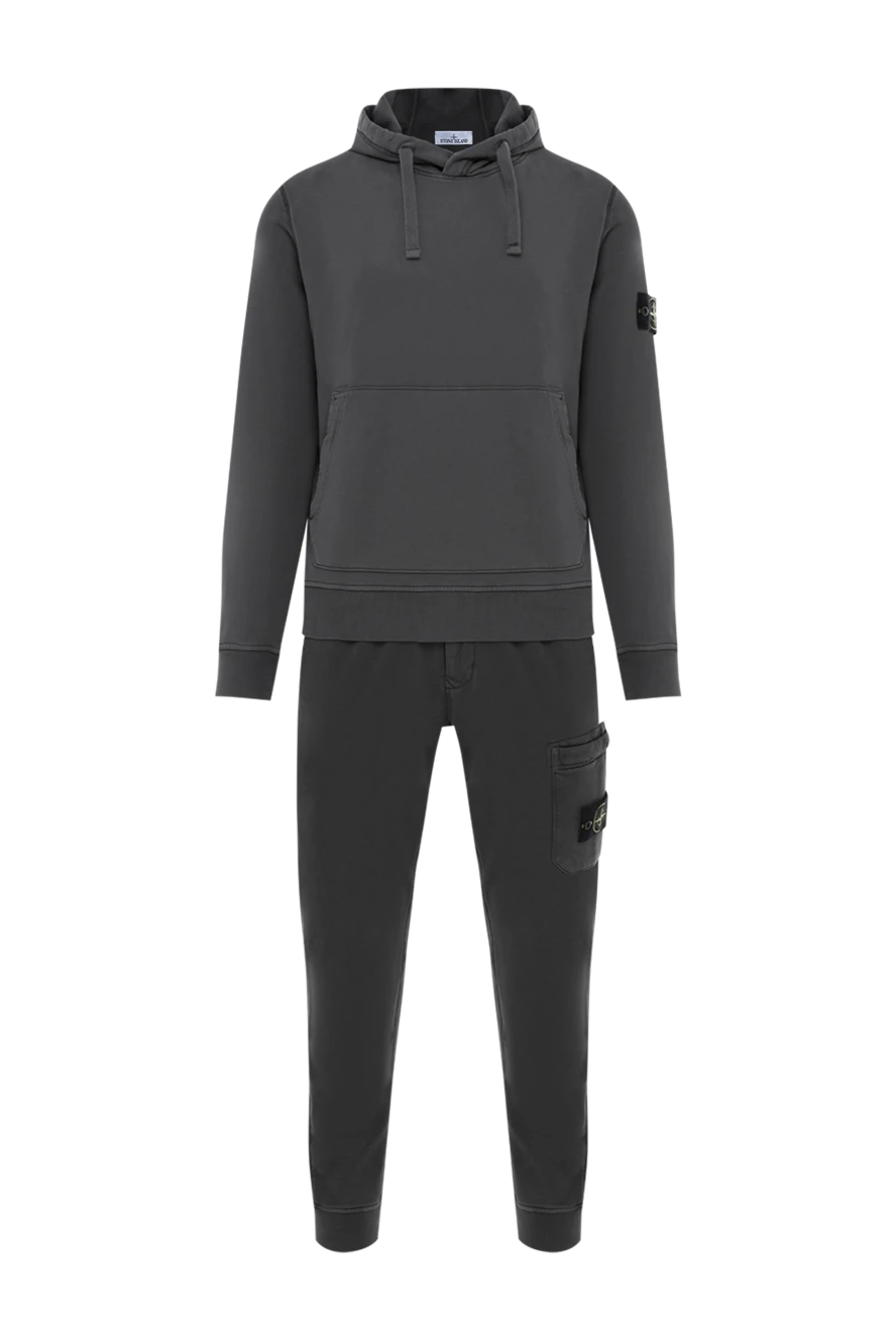 Stone Island проулочный костюм из хлопка серый с капюшоном и логотипом 186910 - фото 1