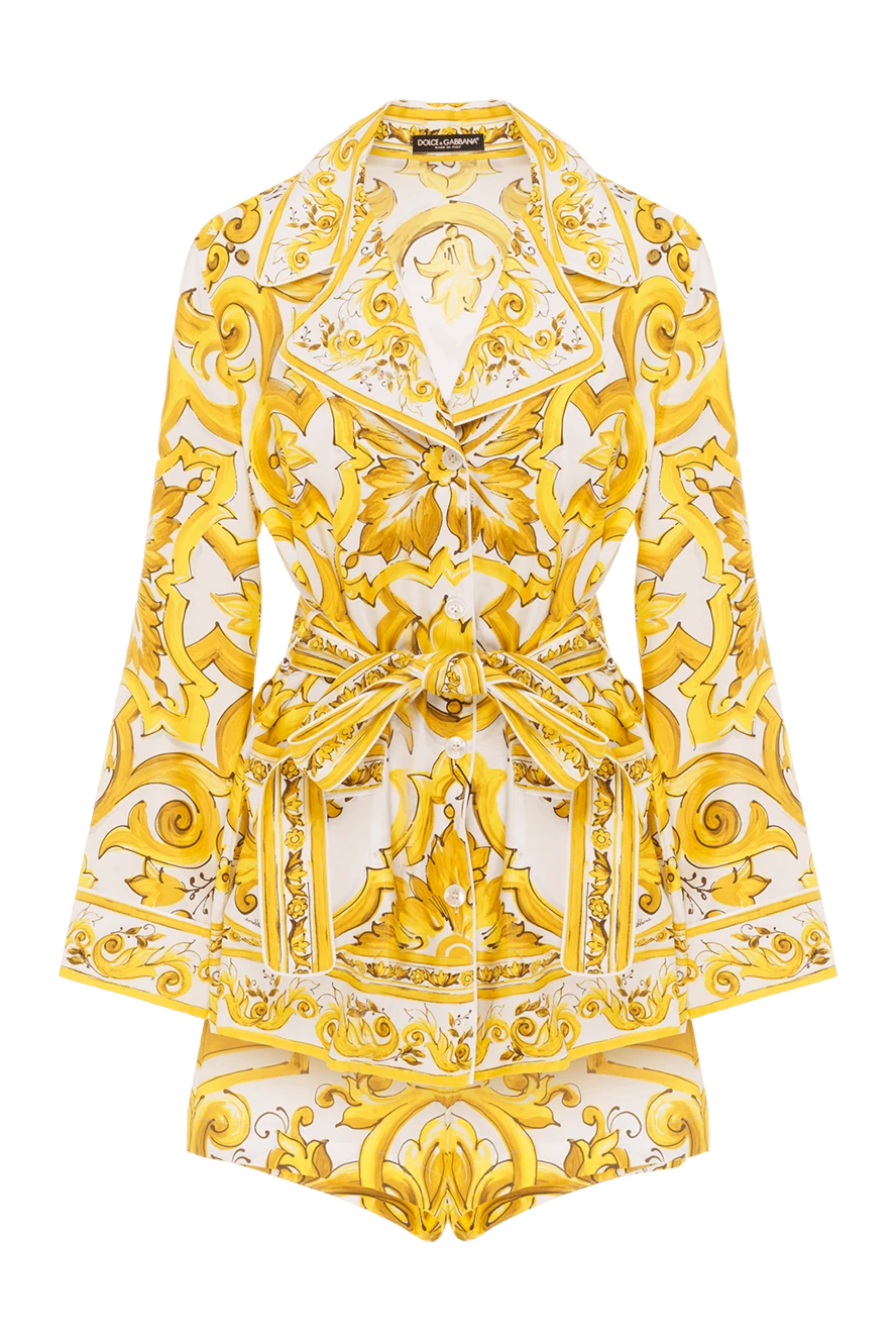 Dolce & Gabbana костюм із шортами із шовкового твила з принтом майоліки жовтий 187081 - фото 1