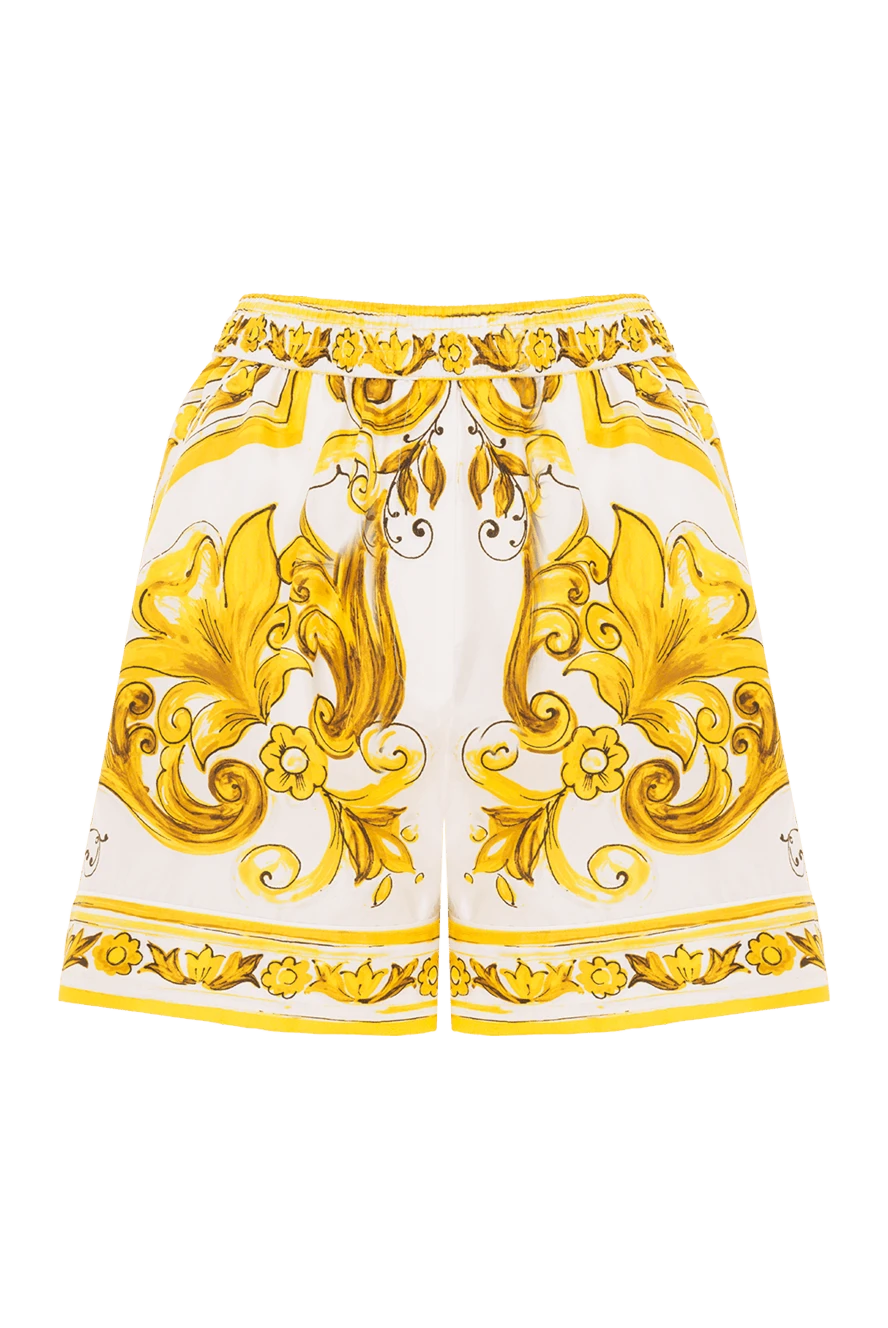 Dolce & Gabbana шорти із шовкового твила з принтом майоліки жовті 187082 - фото 1