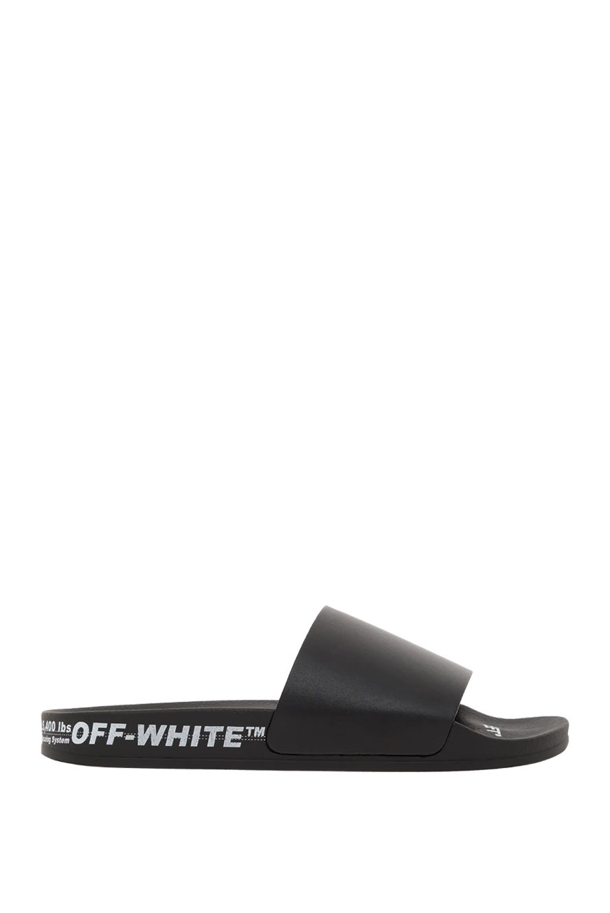 Off-White чоловічі шльопанці з чорним шкіряним логотипом. 187278 - фото 1