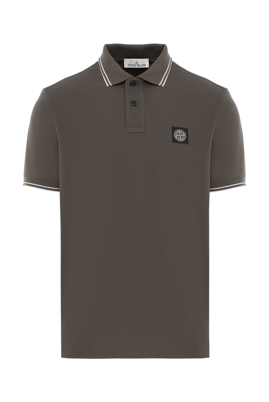Stone Island зеленое поло с логотипом и белой окантовкой из хлопка 187514 - фото 1