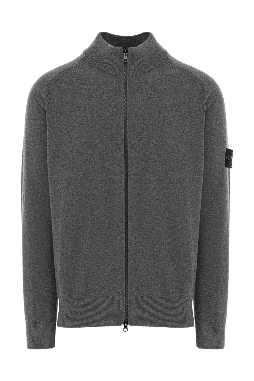 Stone Island в'язаний кардиган з вовни geelong з коміром-стійкою сірий 187545 - фото 1