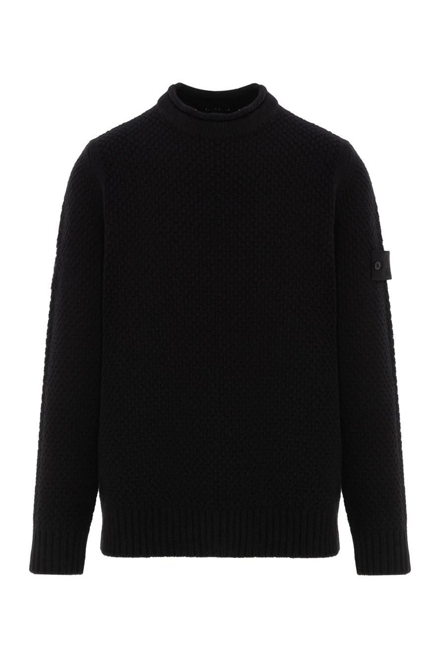 Stone Island светр з круглим вирізом та гумкою із вовни чорний 187559 - фото 1