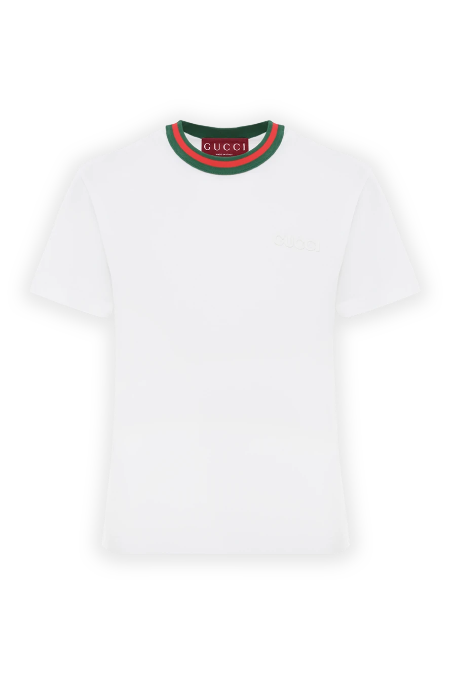 Gucci белая футболка из джерси с web женская 188175 - фото 1