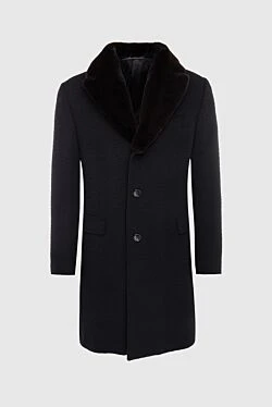 Corneliani пальто-честерфілд вовняне чорне з хутряним шалевим коміром чоловіче 131887 - фото 1