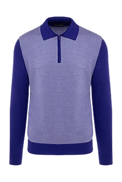 Cesare di Napoli men's long sleeve polo shirt in dark blue with a contrasting patterned insert 132829 - photo 1