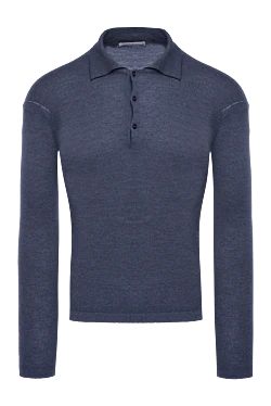 Pashmere long-sleeved cashmere polo shirt blue for men 135309 - photo 1