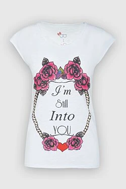 Bisibiglio women's white t-shirt with writing and roses 136009 - photo 1