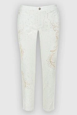 Ermanno Scervino женские брюки с бежевой вышивкой белые 136930 - фото 1
