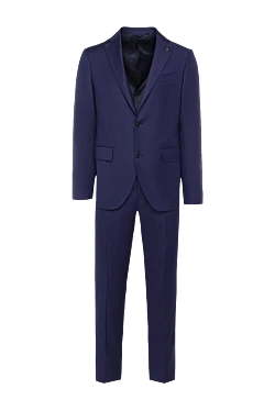 Sartoria Latorre костюм шерстяной синий с фирменным пином-бутоньеркой мужской 137936 - фото 1