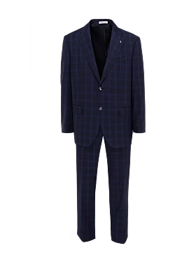 Sartoria Latorre костюм шерстяной синий в крупную контрастную клетку с фирменным пином-бутоньеркой мужской 140088 - фото 1