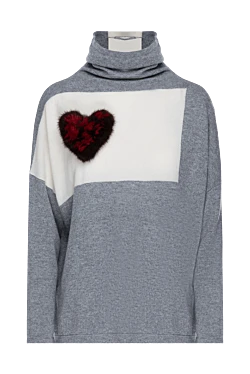 Max&Moi gray womens cashmere jumper with a contrasting mink fur heart 141889 - photo 1