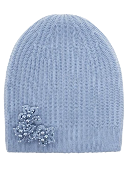 Max&Moi women's blue ribbed beanie with flowers and beads 141918 - photo 1