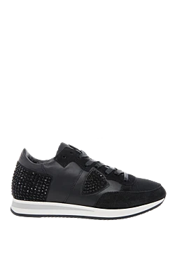 Philippe Model women's sneakers with rhinestones and a white sole in black 142037 - photo 1