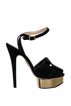 Charlotte Olympia босоножки женские черные кожаные с золотистой высокой подошвой 144074 - фото 1