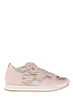 Philippe Model women's leather sneakers with shiny inserts beige 145522 - photo 1