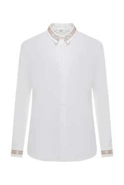 Peserico white women's blouse with beige stripe on the collar and cuffs 148965 - photo 1