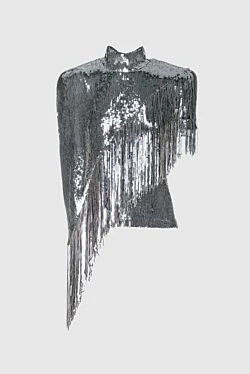 Balmain блуза жіноча з бахромою та високою горловиною срібляста 150163 - фото 1