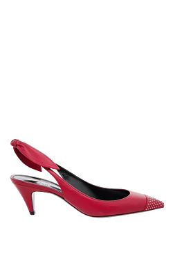 Saint Laurent туфли женские красные кожаные с стразами на носке и бантом 151656 - фото 1