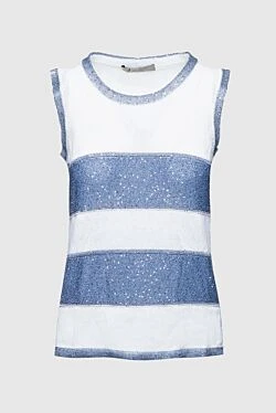 D.Exterior white sleeveless womens jumper with blue inserts decorated with sequins 151778 - photo 1