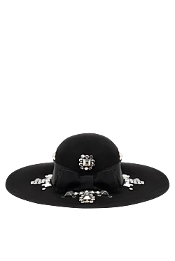 Saint Laurent шляпка черная женская из фетра декор крупные стразы и бант 152178 - фото 1