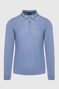 Svevo men's long sleeve light blue wool polo shirt with relief pattern 152542 - photo 1
