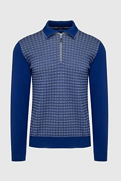 Svevo men's long sleeve blue wool polo shirt with contrasting inserts and pattern 152572 - photo 1