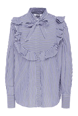 MSGM women's cotton blouse in stripes with ruffles navy 154626 - photo 1