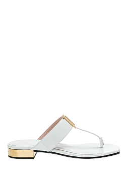 Balmain women's leather slippers with a gold-plated logo, white 157281 - photo 1