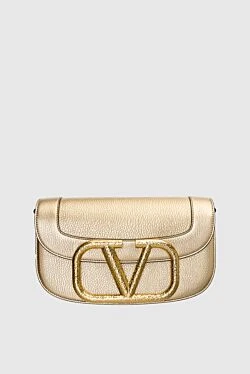 Valentino сумка жіноча золотиста шкіряна з логотипом 157592 - фото 1