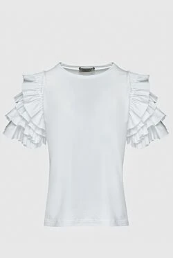 D.Exterior women's white cotton and elastane top with flounces 157951 - photo 1
