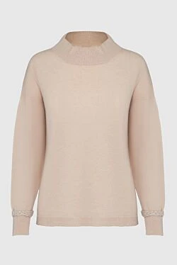 Panicale beige womens jumper with a decorative knitted stripe on the cuffs 160528 - photo 1