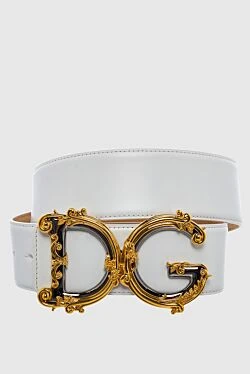 Dolce & Gabbana ремінь жіночий білий шкіряний з фактурним лого 163752 - фото 1