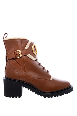Valentino ботинки женские из кожи и меха с логотипом коричневые 163772 - фото 1