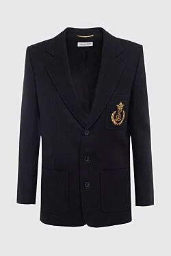 Saint Laurent женский черный шерстяной пиджак с логотипом 163914 - фото 1