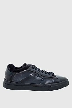 Santoni сникеры из кожи синие мужские 164559 - фото 1