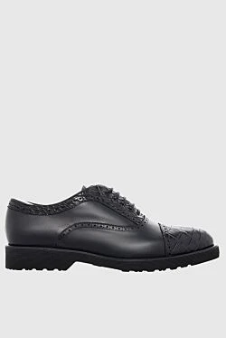 Tardini туфли оксфорды cap-toe черные брогованные со вставками из кожи аллигатора мужские 166001 - фото 1