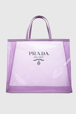 Prada сумка-торба жіноча фіолетова з чорним лого 167050 - фото 1