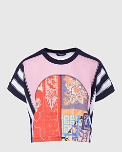 Balmain women's cotton pink t-shirt with combined print 168360 - photo 1
