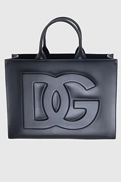 Dolce & Gabbana сумка-торба жіноча шкіряна чорна велика з лого 170514 - фото 1