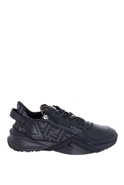 Fendi black leather and textile sneakers for men 170560 - photo 1