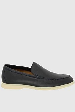 Loro Piana шкіряні чоловічі лофери у синьому кольорі на світлій подошві 172665 - фото 1