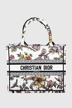 Dior сумка з текстилю жіноча біла в квіти 173330 - фото 1
