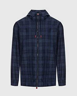 Kiton спортивна кофта чоловіча бавовняна синя в клітинку з капюшоном 173658 - фото 1
