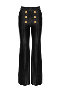 Balmain women's leather black pants with gilded buttons with lions 173859 - photo 1