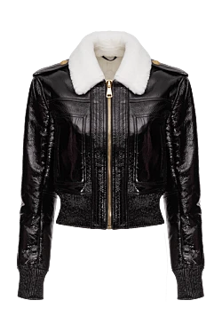 Balmain women's black patent leather jacket with white fur 173860 - photo 1