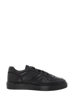 Doucal`s black genuine leather and fur snickers for men 174400 - photo 1