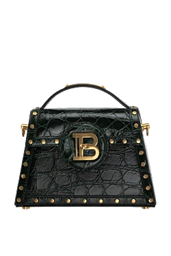 Balmain сумка жіноча зелена шкіряна з логотипом та фактурним тисненням 174459 - фото 1