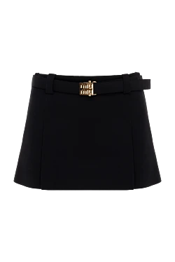 Miu Miu black mini skirt with a gold-plated logo buckle on the waistband women's 175183 - photo 1